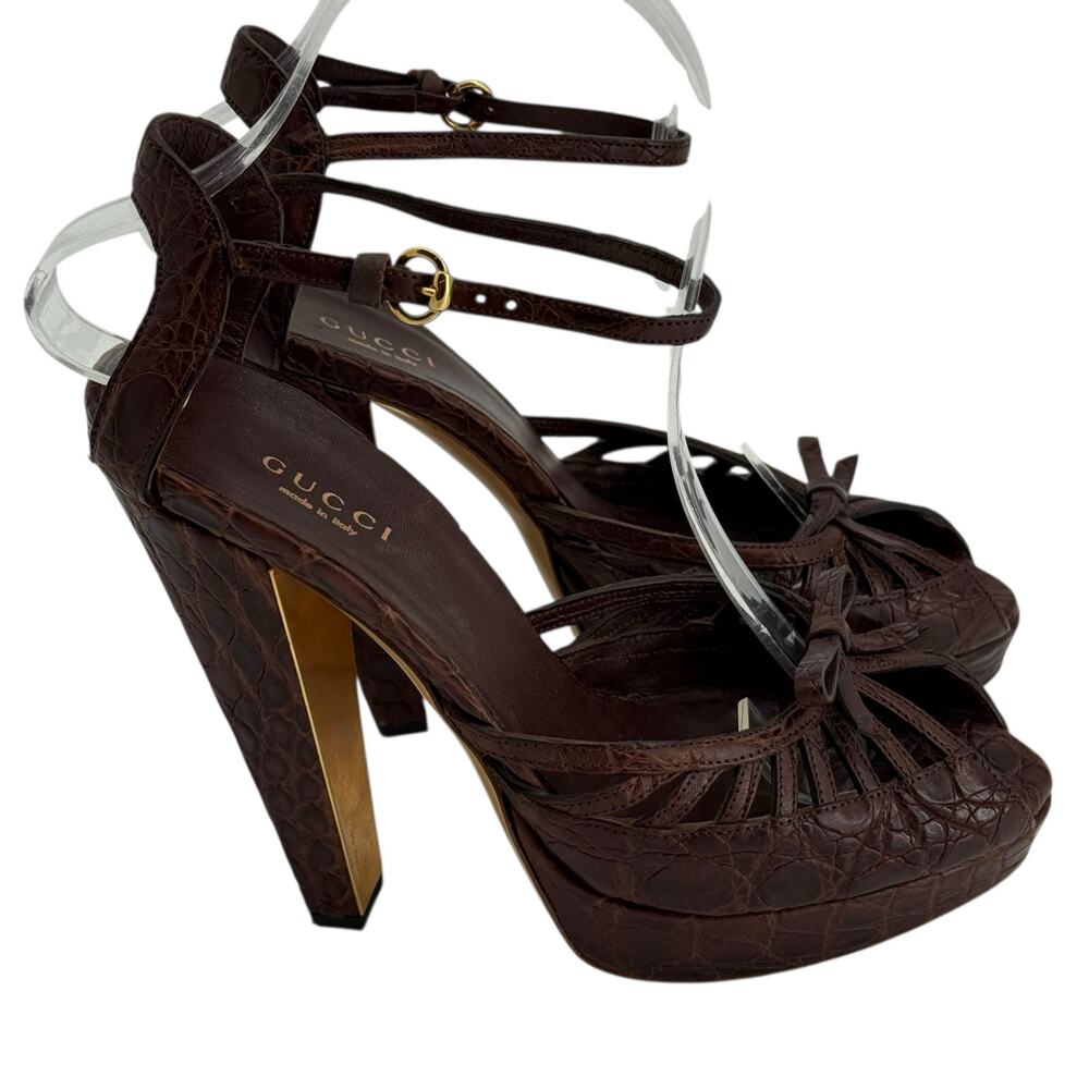 Gucci Brown Cyclamin Python Platform Heeled Sanda… - image 2